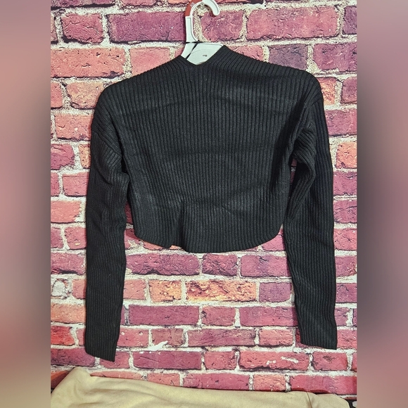 Zara Black Ribbed Long Sleeve Crop Blouse Womens Size Xsmall - Picture 6 of 8